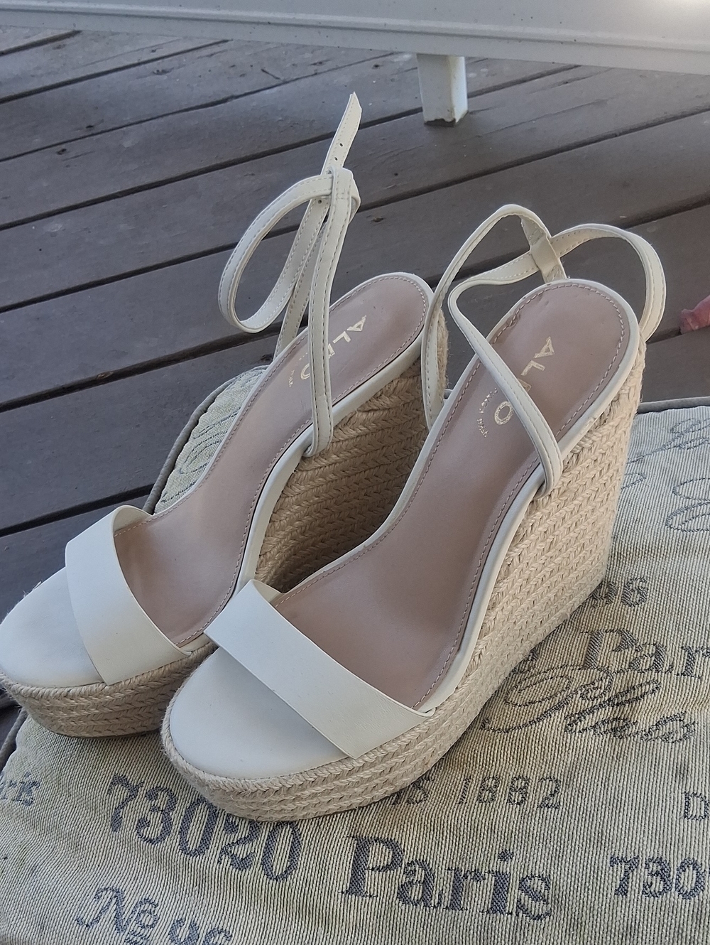 ALDO Cream Wedge Espadrille Sandals with Ankle Strap